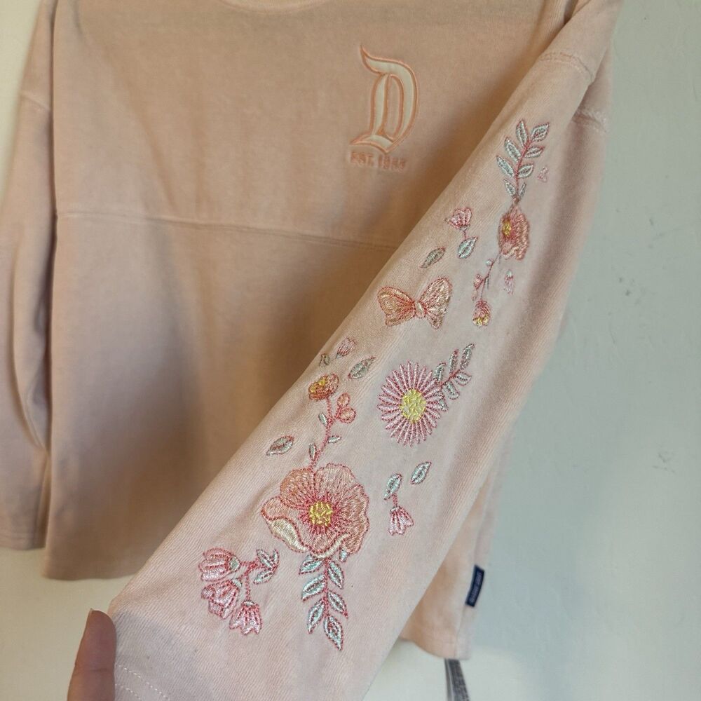 Disneyland Park Girls Med 7/8 Pink Embroidered Floral Terry Cloth Spirit Jersey - Picture 4 of 7